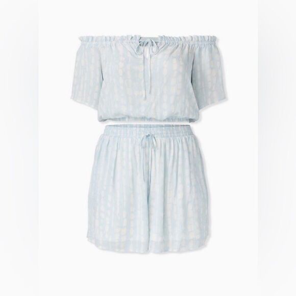 Torrid Light Blue Tie-Dye Gauze Crop Top & Drawstring Short Short Set - Picture 1 of 12